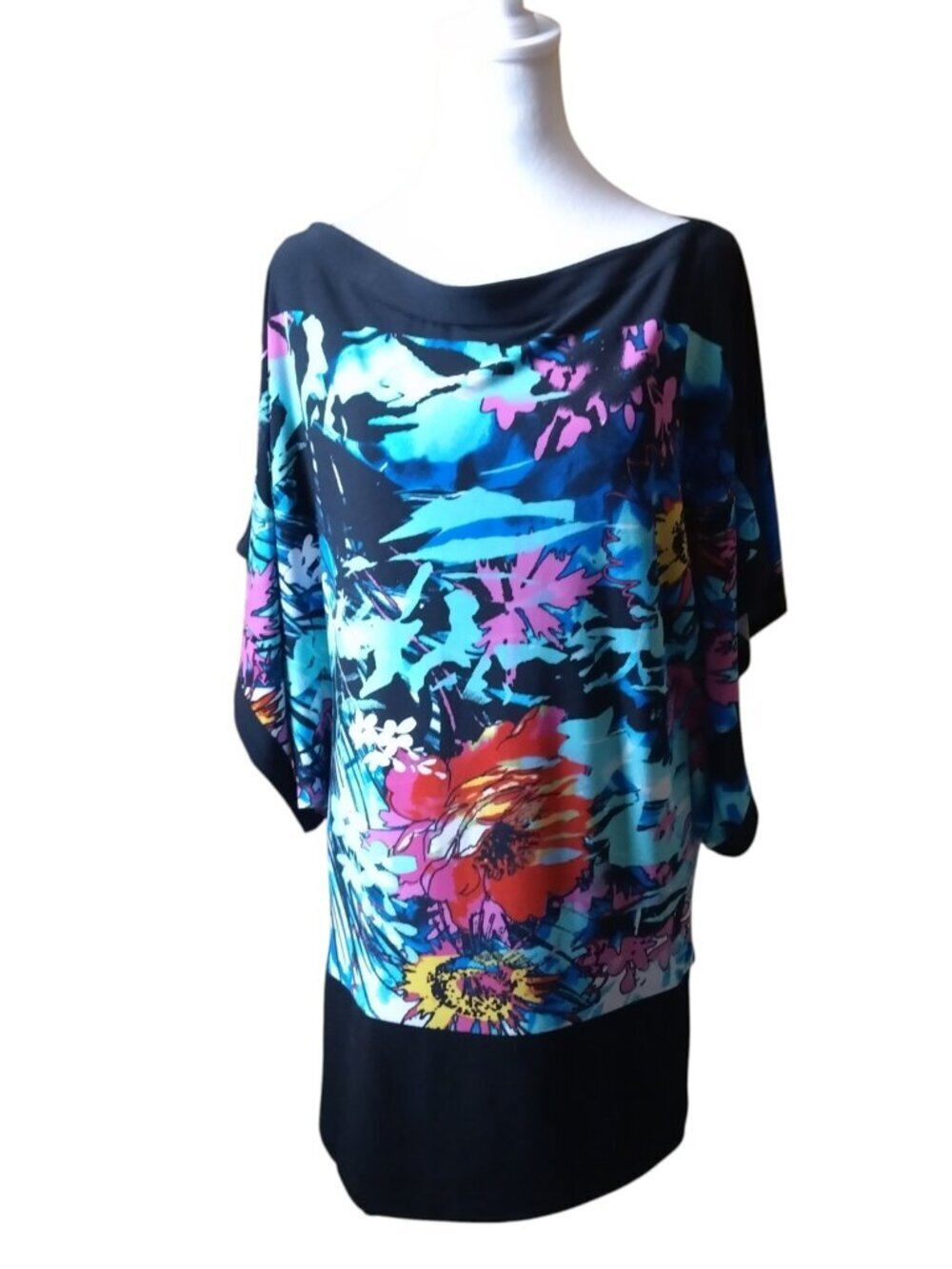 Cache Size Small Floral Kimono Sleeve Tunic Dress Art To Wear Y2K Watercolor